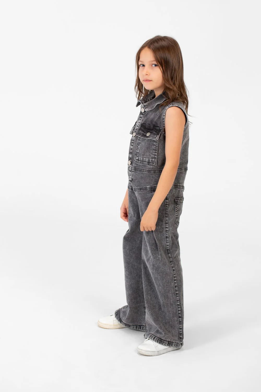 Girl's Cut Front & Back Pockets Jumpsuit With Half Buttons In Modern Cut - Image 7