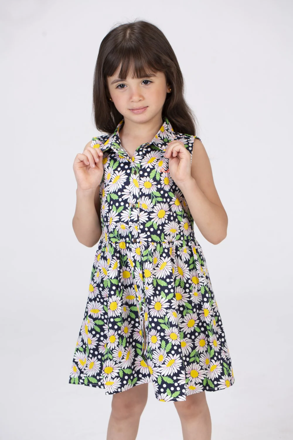 Girls Cut Navy Floral Dress With Collar - Image 3
