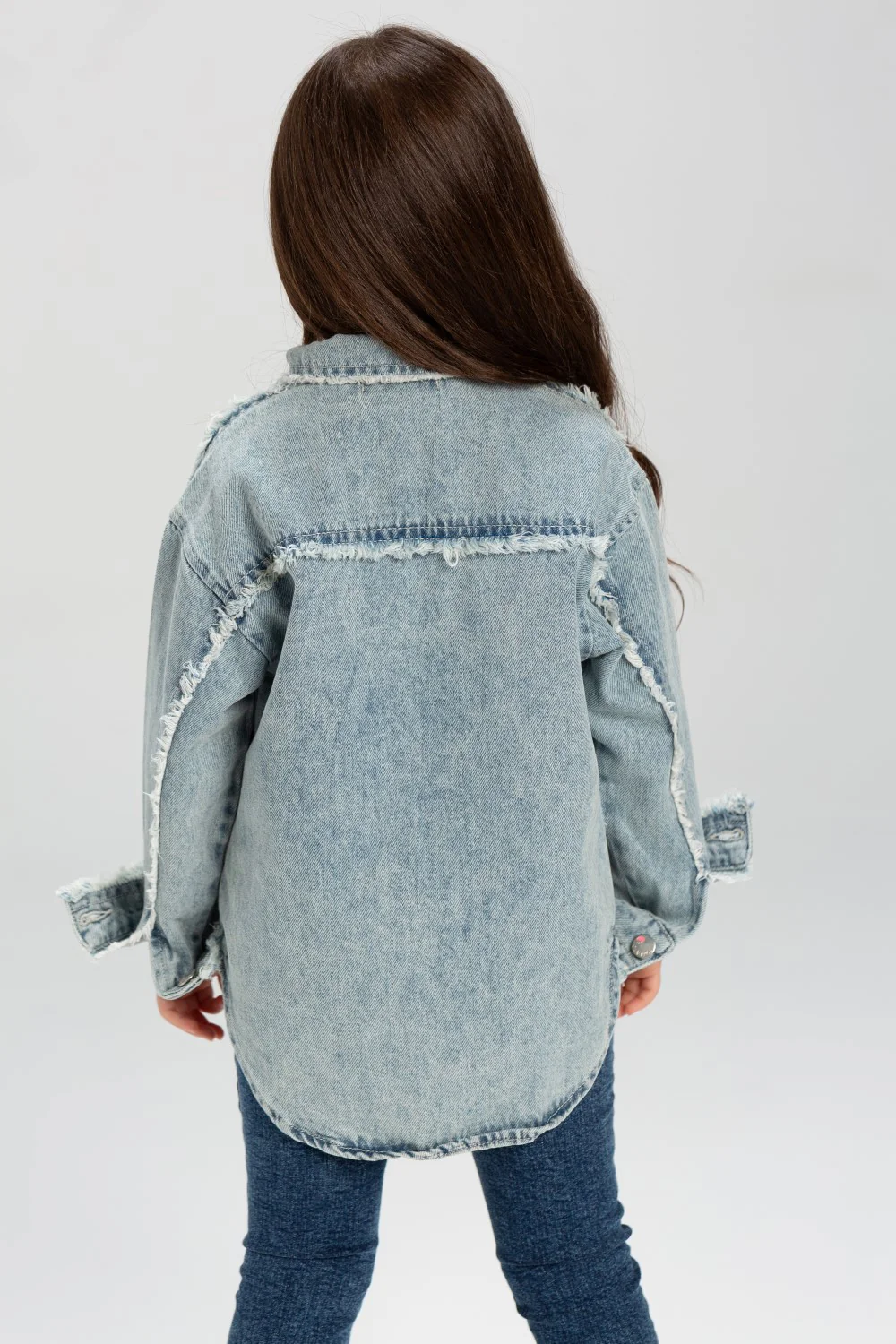 Girl's Denim Front Printed Unique Details Long Sleeves Shirt - Image 8