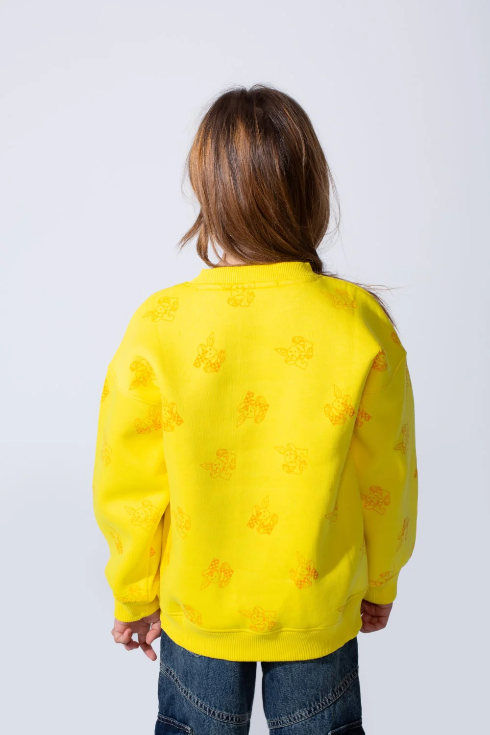 Girl's Crew Neck Long Sleeves Playful Print Front Textured Logo Slim Fit Melton Sweatshirt - Image 10