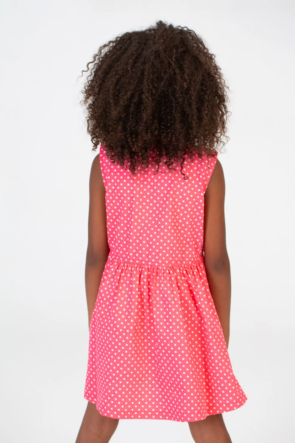 Girls Doted Knee Length Fabric Cut Dress In Pink - Image 2