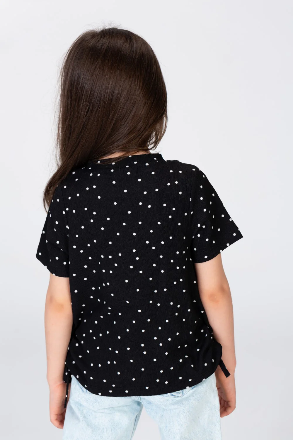 Girls Dotted Blouse With Elastic On The Side And A Necklace Around The Neck - Image 2