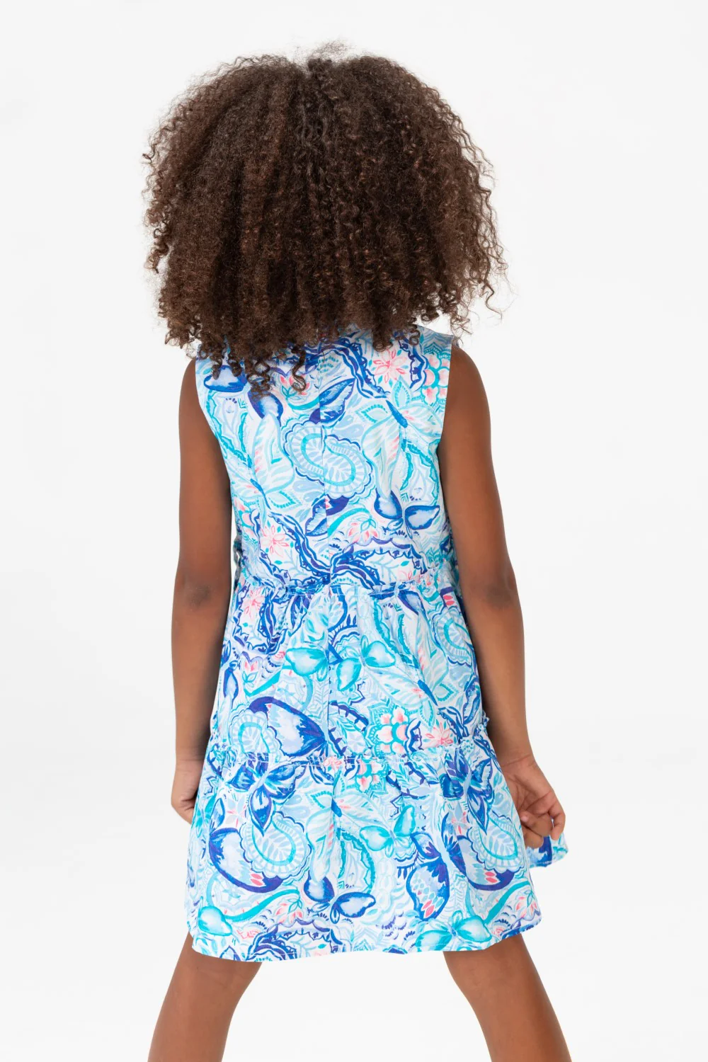 Girls Floral Cut Dress In Blue With Practical Material - Image 2