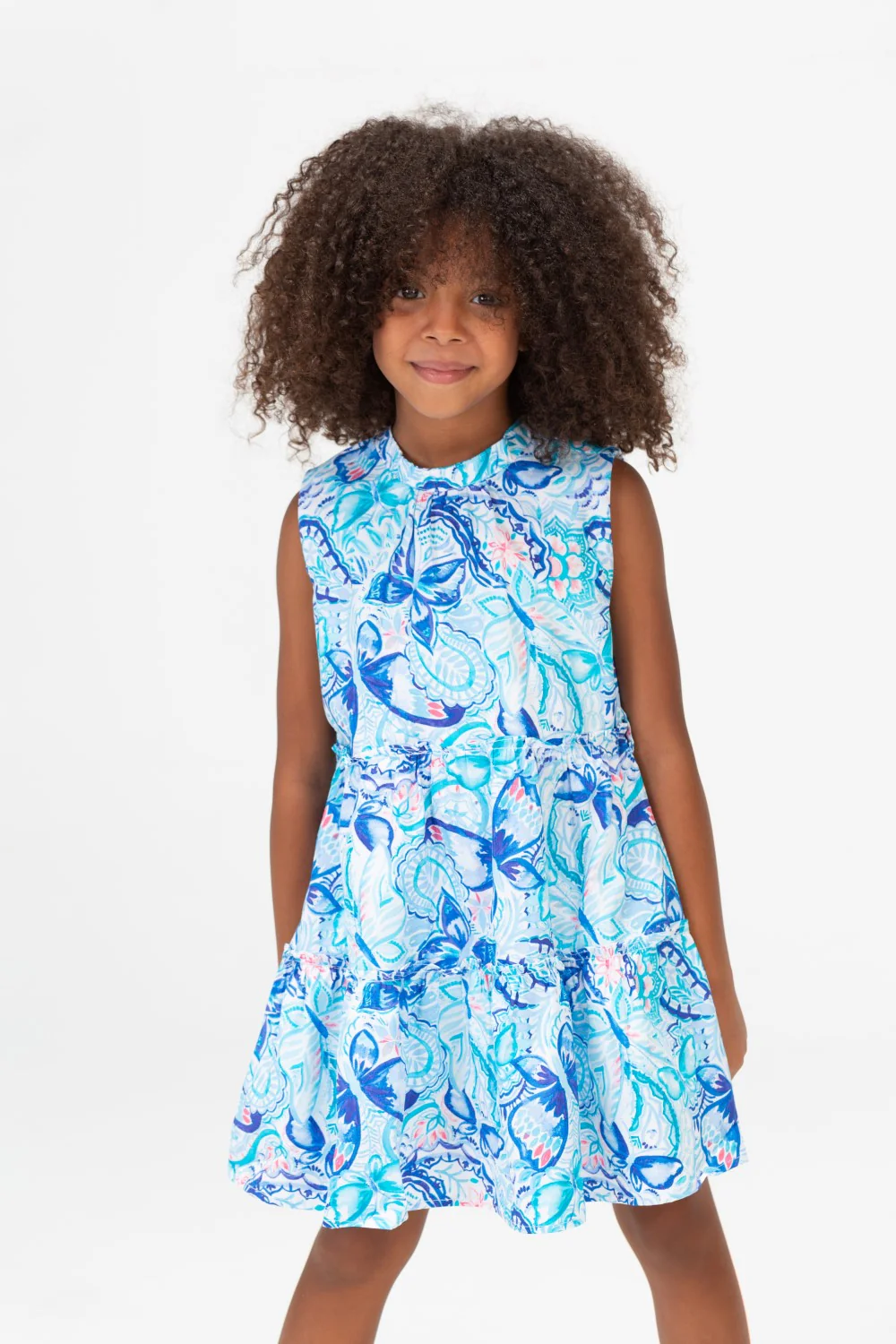 Girls Floral Cut Dress In Blue With Practical Material - Image 3