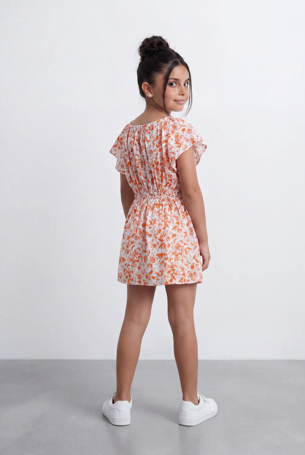Girl's Floral Print Cotton Viscose Dress Relaxed Fit Tomato Store With Elasticated Waist And Flutter Sleeves - Image 11