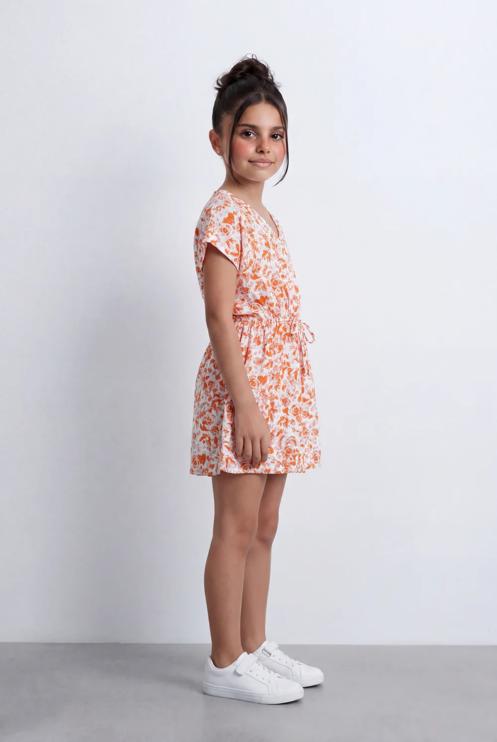 Girl's Floral Print Cotton Viscose Dress Relaxed Fit Tomato Store With Elasticated Waist And Flutter Sleeves - Image 12