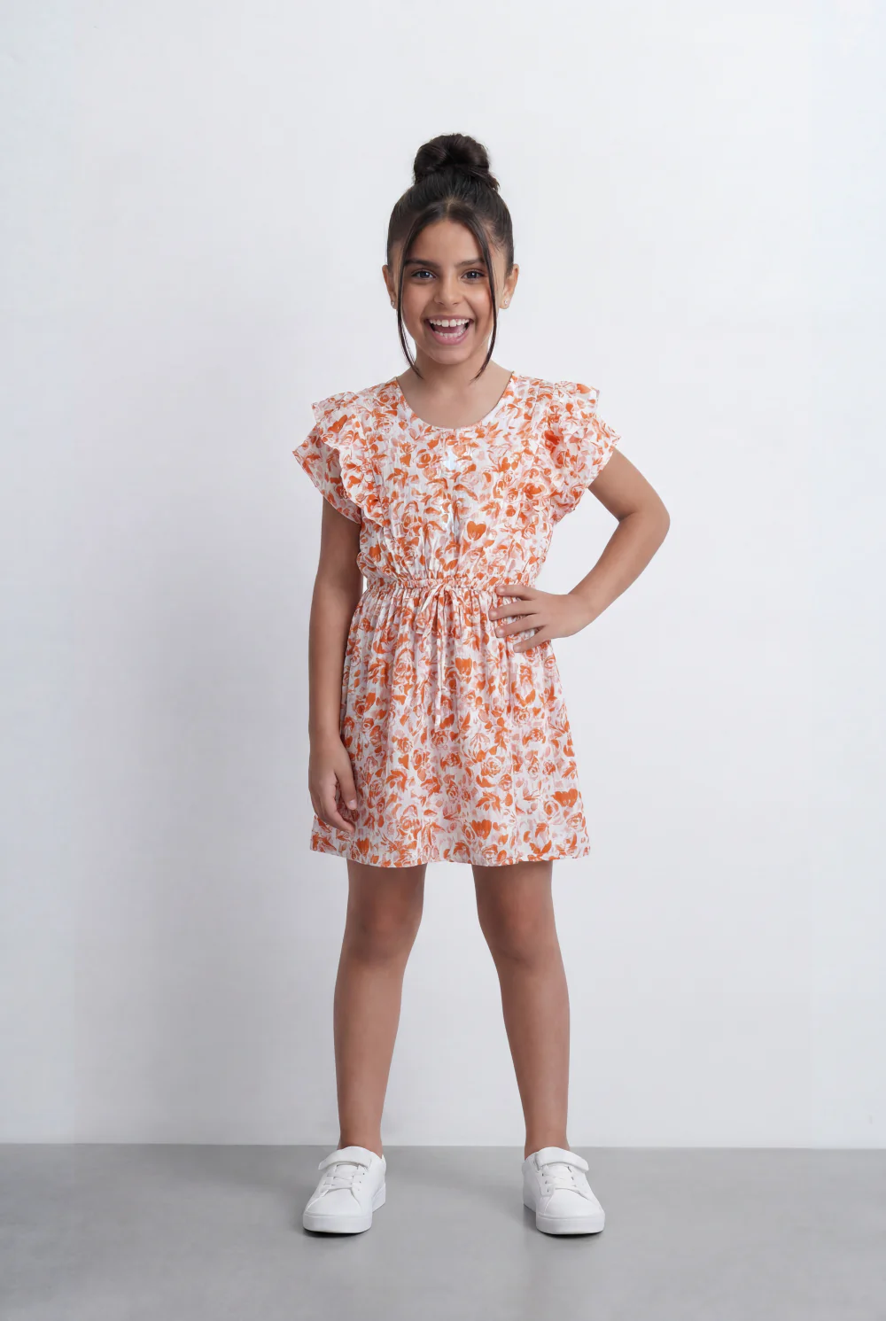 Girl's Floral Print Cotton Viscose Dress Relaxed Fit Tomato Store With Elasticated Waist And Flutter Sleeves - Image 13