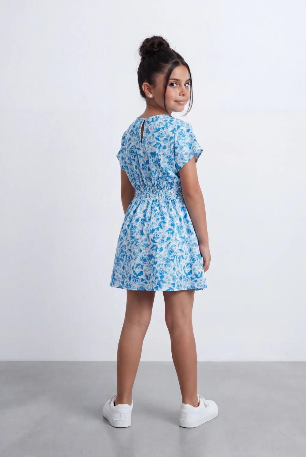 Girl's Floral Print Cotton Viscose Dress Relaxed Fit Tomato Store With Elasticated Waist And Flutter Sleeves - Image 2