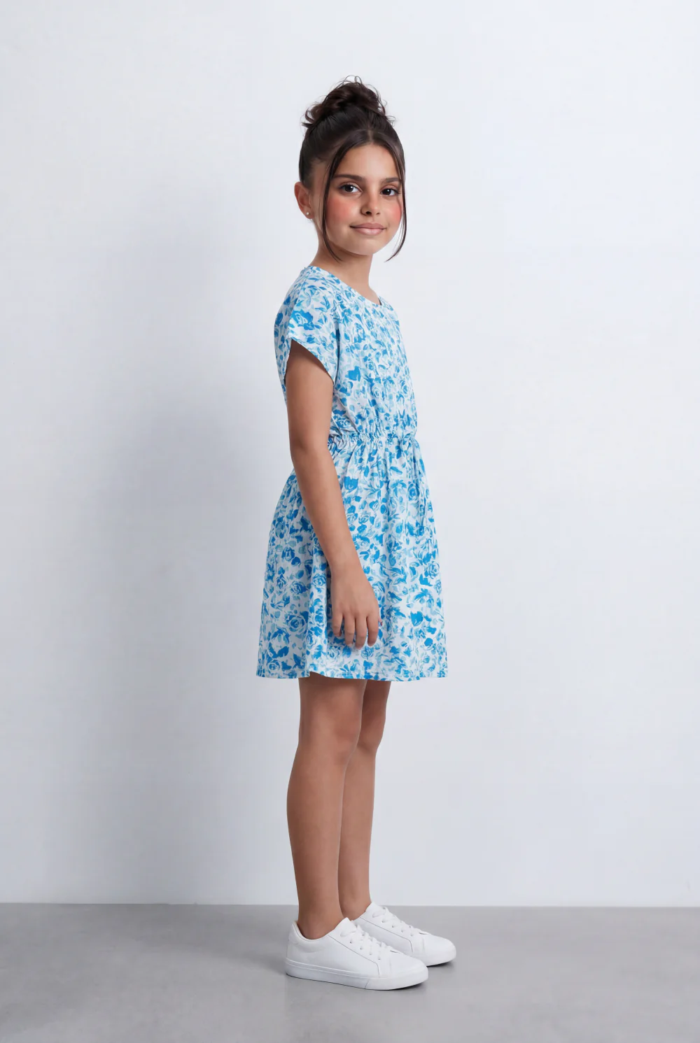 Girl's Floral Print Cotton Viscose Dress Relaxed Fit Tomato Store With Elasticated Waist And Flutter Sleeves - Image 3