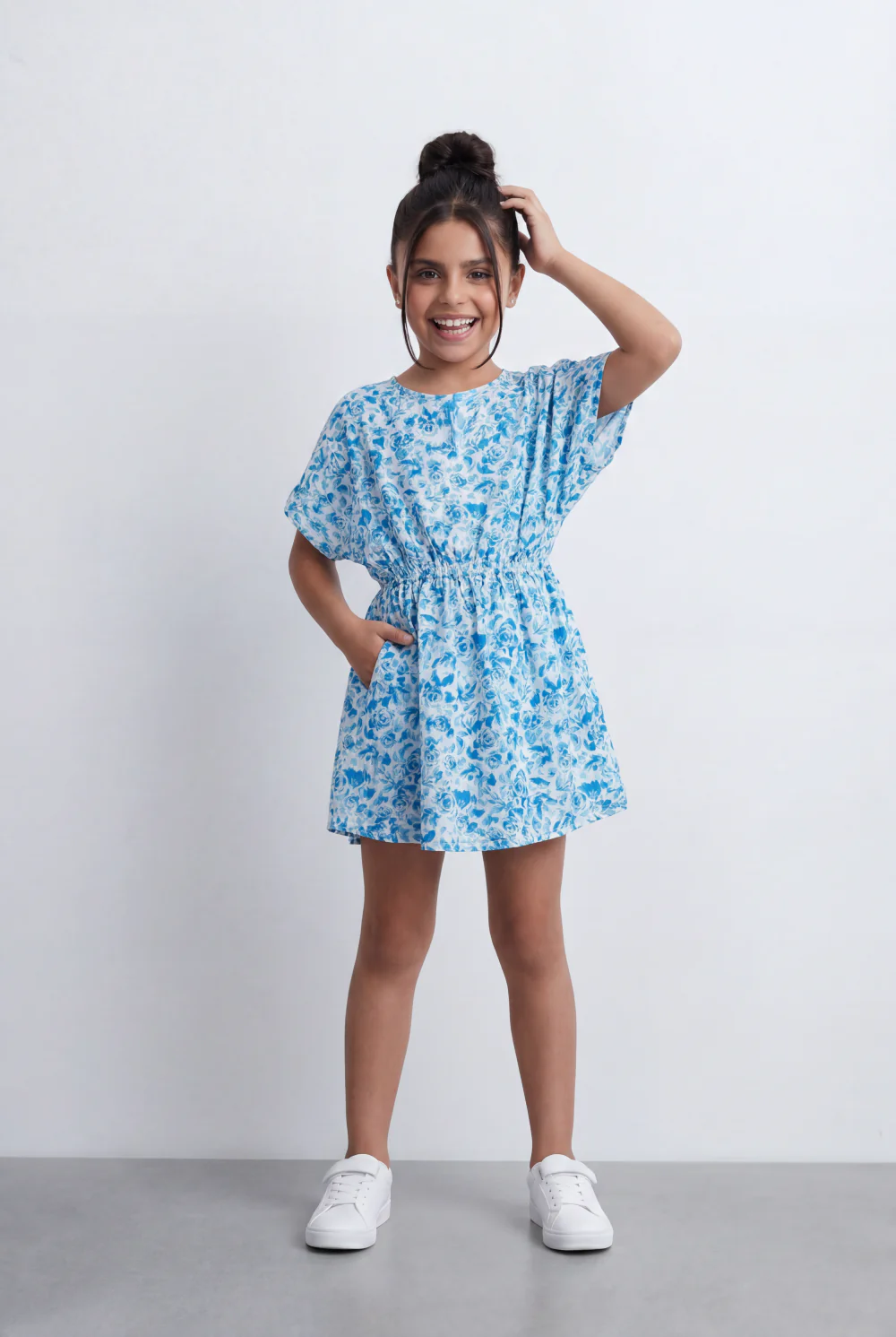 Girl's Floral Print Cotton Viscose Dress Relaxed Fit Tomato Store With Elasticated Waist And Flutter Sleeves - Image 4
