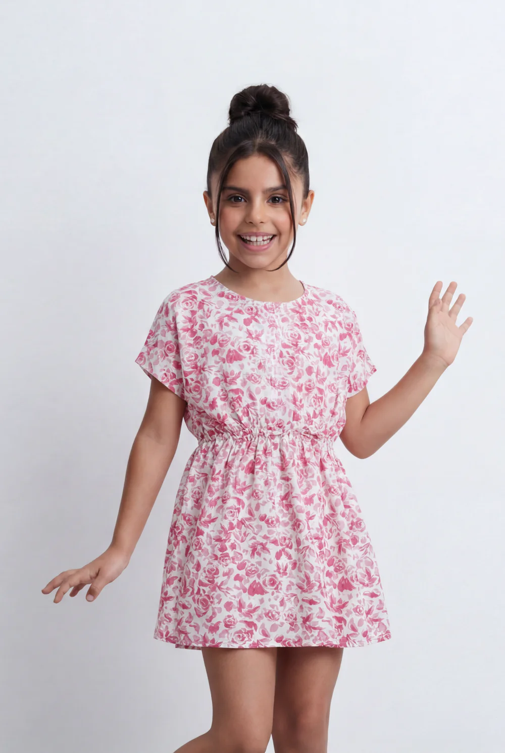 Girl's Floral Print Cotton Viscose Dress Relaxed Fit Tomato Store With Elasticated Waist And Flutter Sleeves - Image 5
