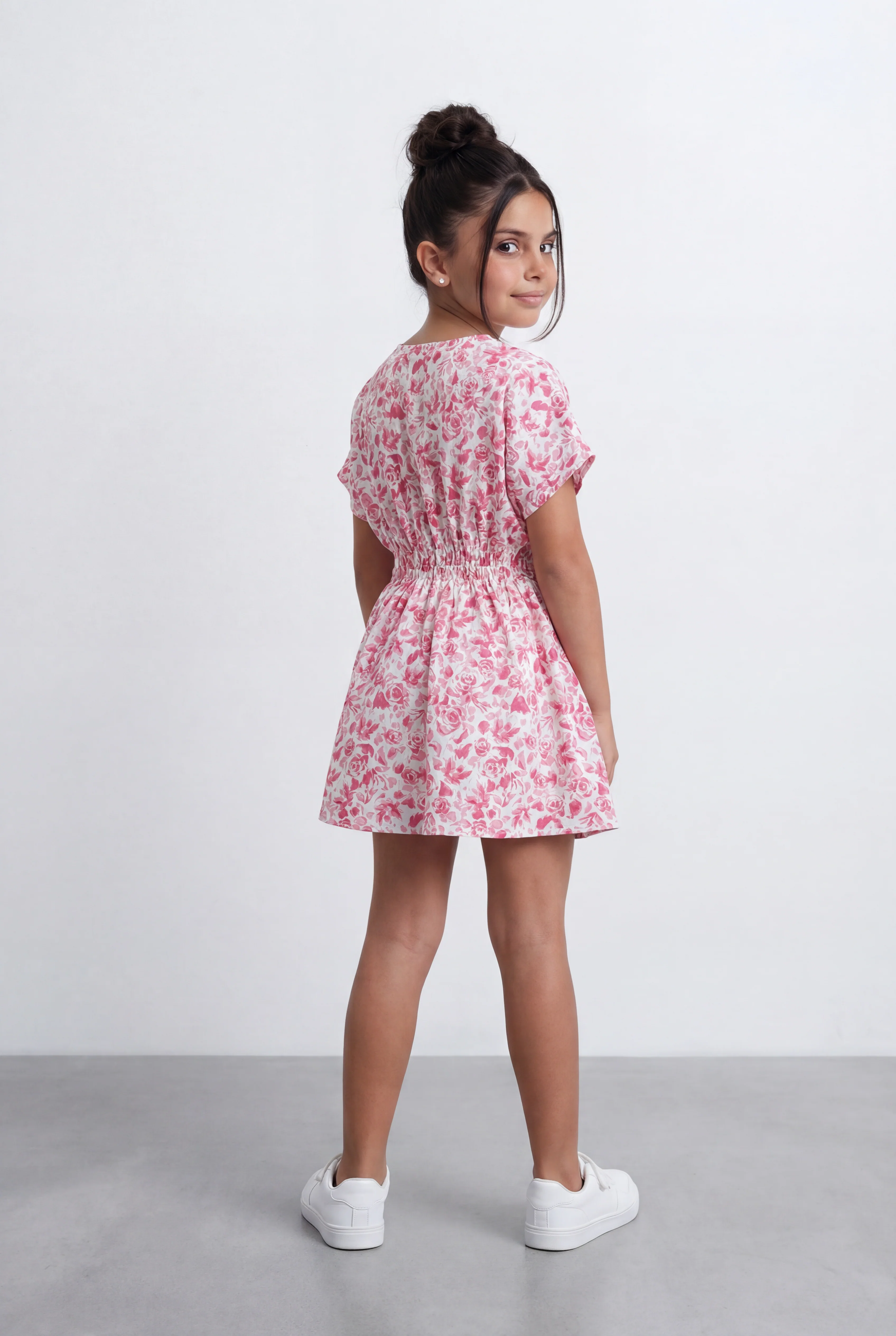 Girl's Floral Print Cotton Viscose Dress Relaxed Fit Tomato Store With Elasticated Waist And Flutter Sleeves - Image 6