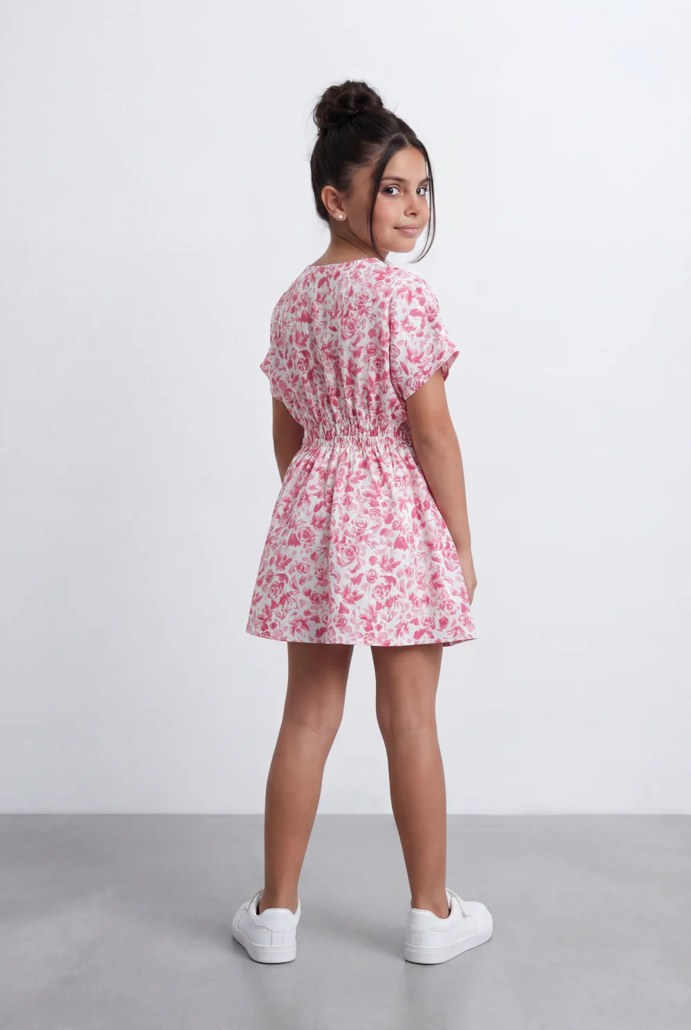 Girl's Floral Print Cotton Viscose Dress Relaxed Fit Tomato Store With Elasticated Waist And Flutter Sleeves - Image 8