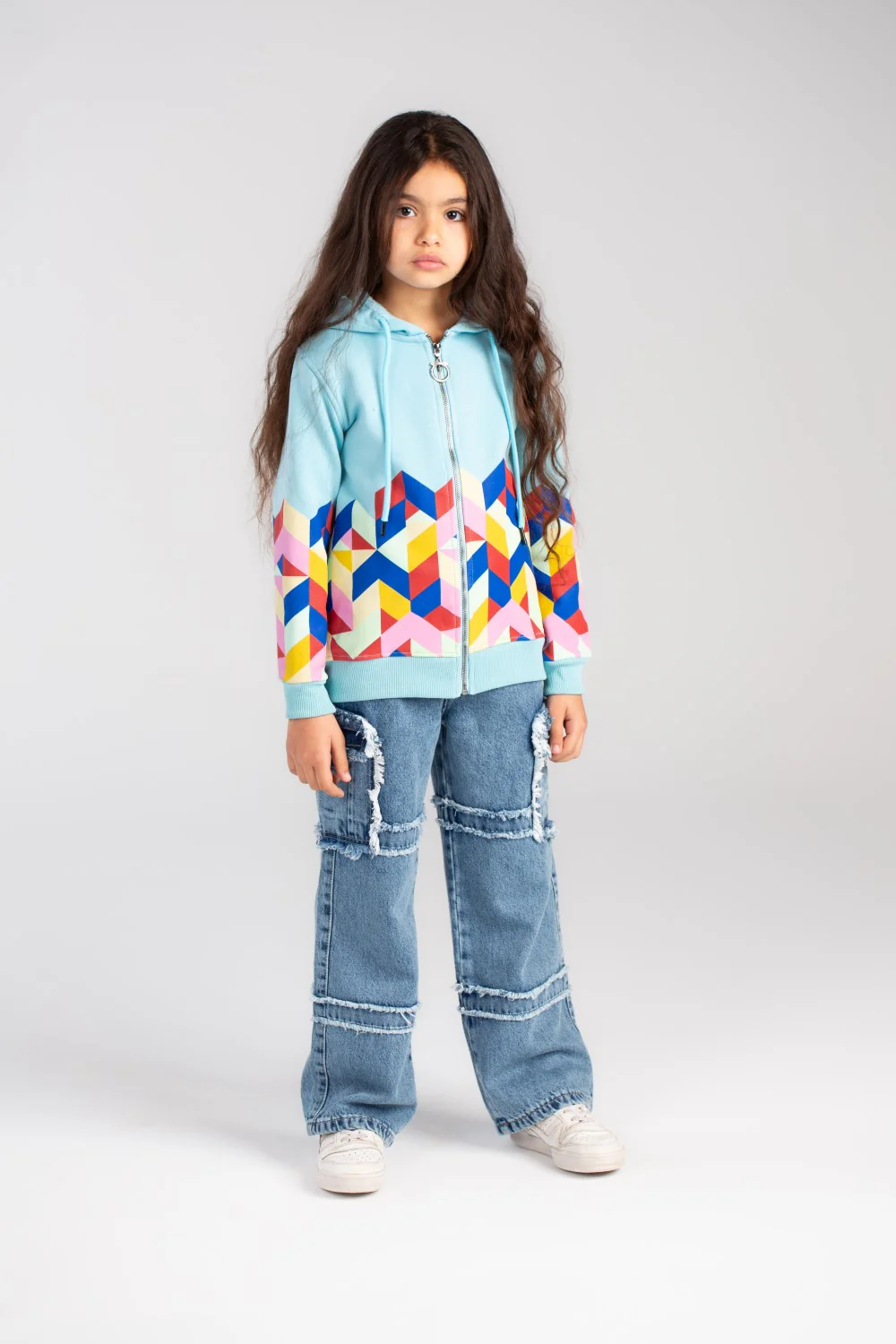 Girl's Full Zipper Padded Front & Back Printed Hooded Padded Sweatshirt