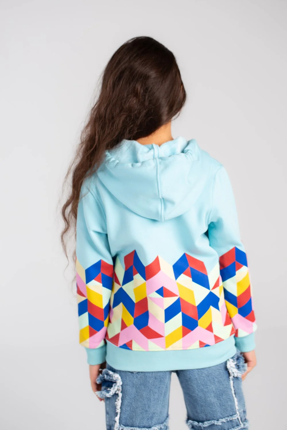Girl's Full Zipper Padded Front & Back Printed Hooded Padded Sweatshirt - Image 2
