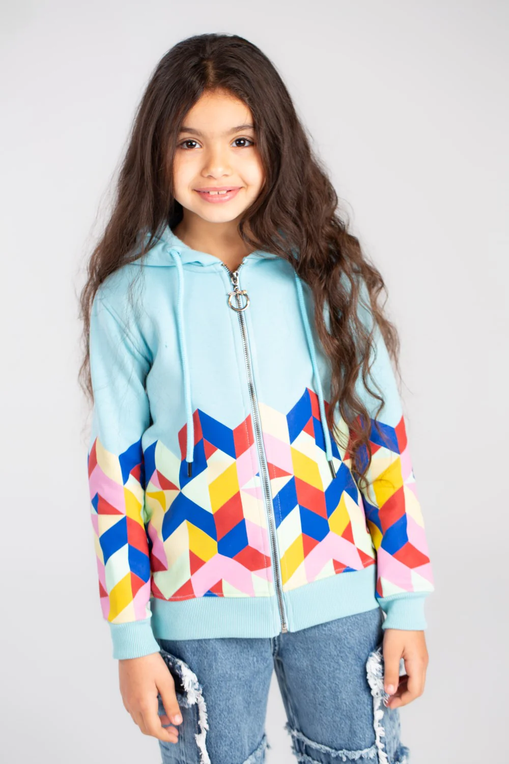Girl's Full Zipper Padded Front & Back Printed Hooded Padded Sweatshirt - Image 3