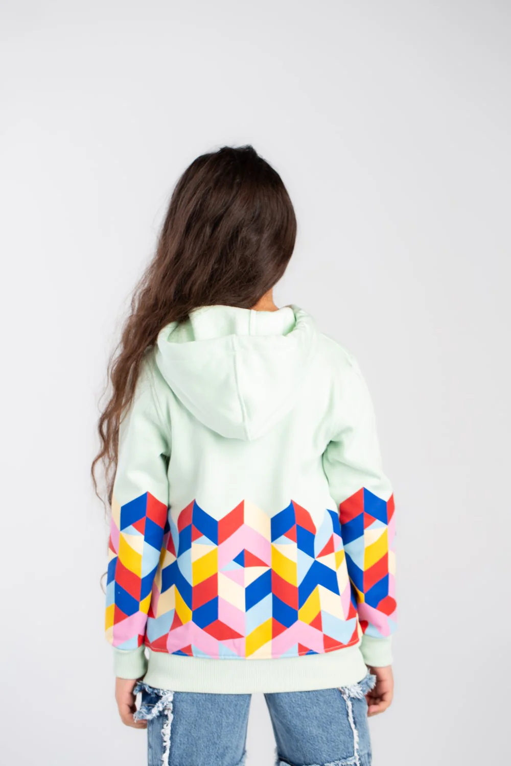 Girl's Full Zipper Padded Front & Back Printed Hooded Padded Sweatshirt - Image 6