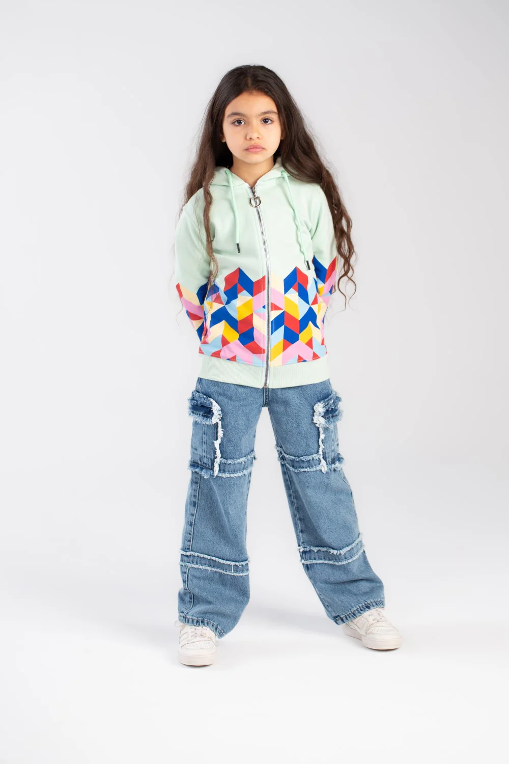 Girl's Full Zipper Padded Front & Back Printed Hooded Padded Sweatshirt - Image 8