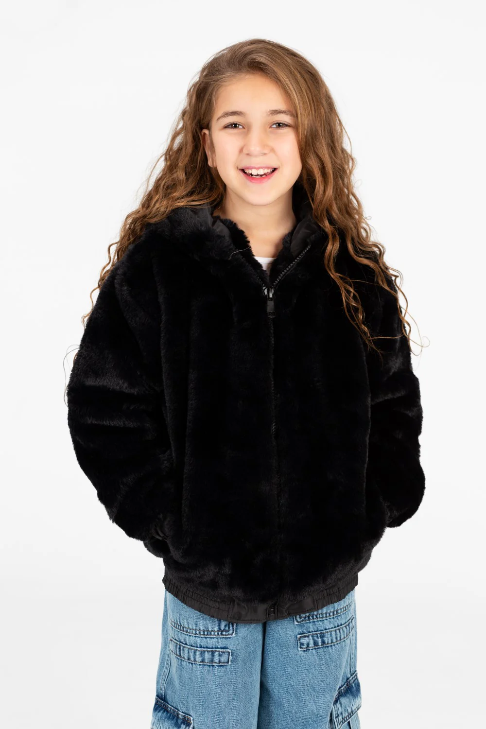 Girl's Fur Full Zip Hooded Jacket - Image 5