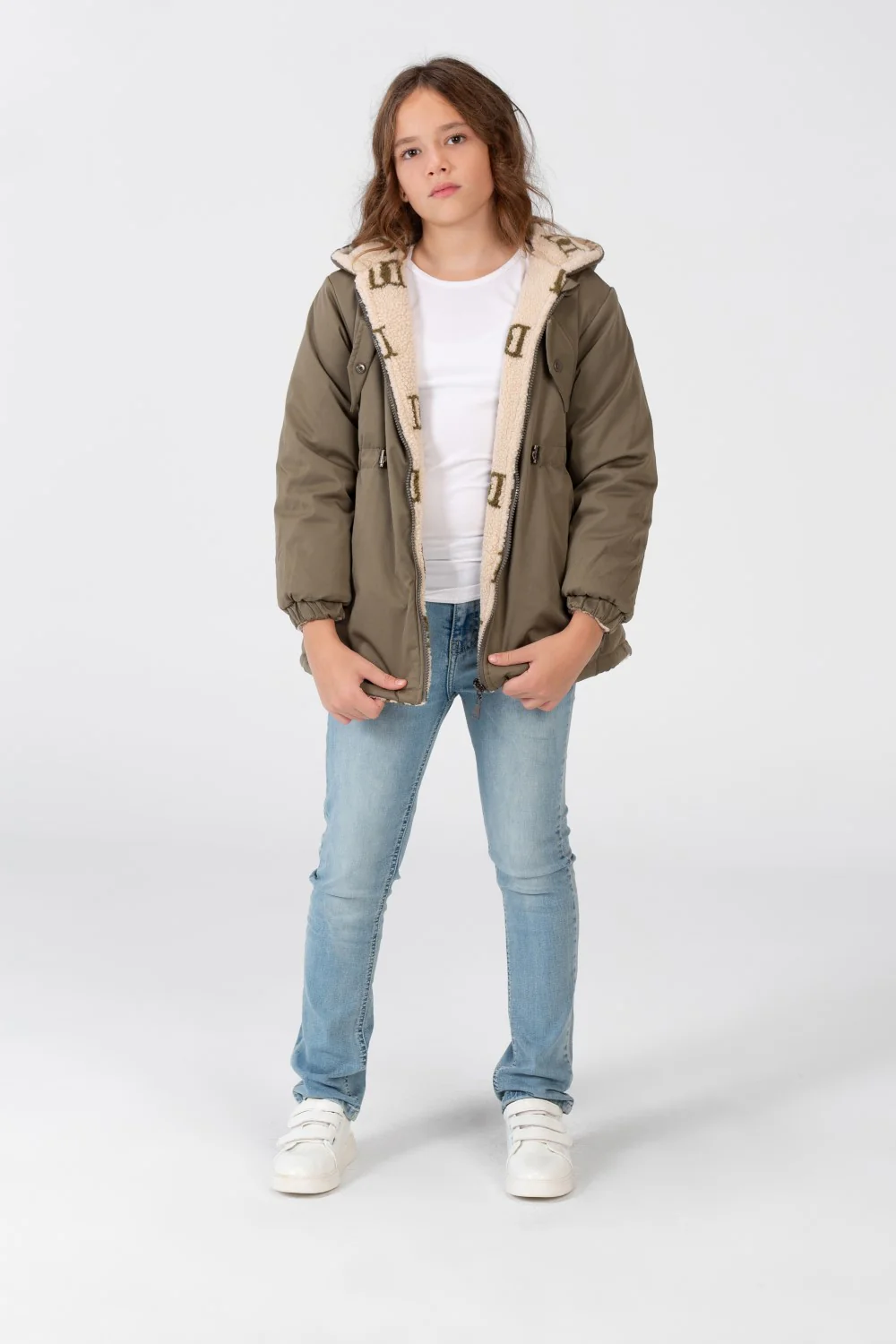 Girl's Gabardine Double Face Jacket With Long Sleeves And Zippers - Image 8