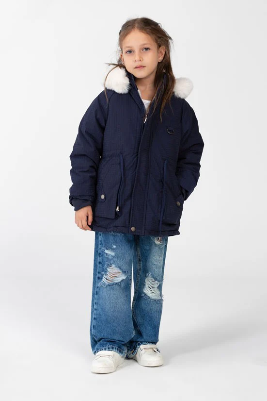 Girl's Gabardine Fur Hood Jacket With Full Zip - Image 8