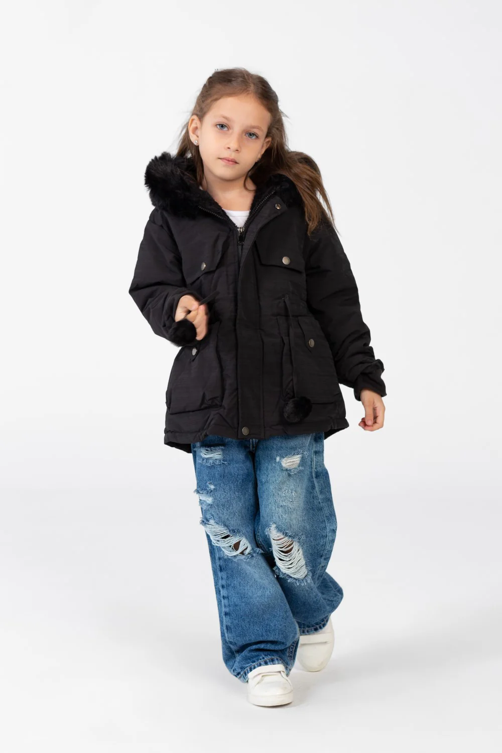 Girl's Gabardine hood Jacket With Pockets & Front Zipper - Image 4