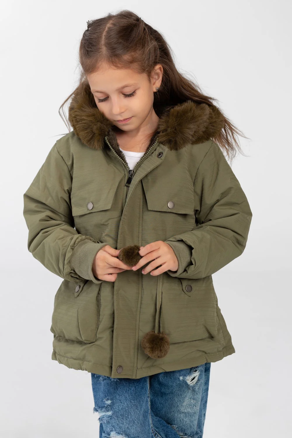 Girl's Gabardine hood Jacket With Pockets & Front Zipper - Image 5