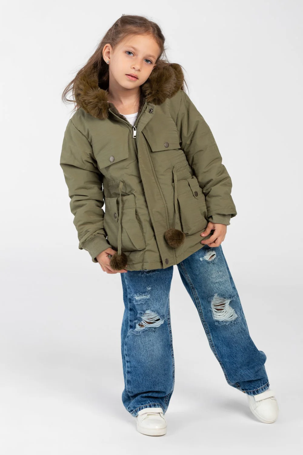 Girl's Gabardine hood Jacket With Pockets & Front Zipper - Image 8