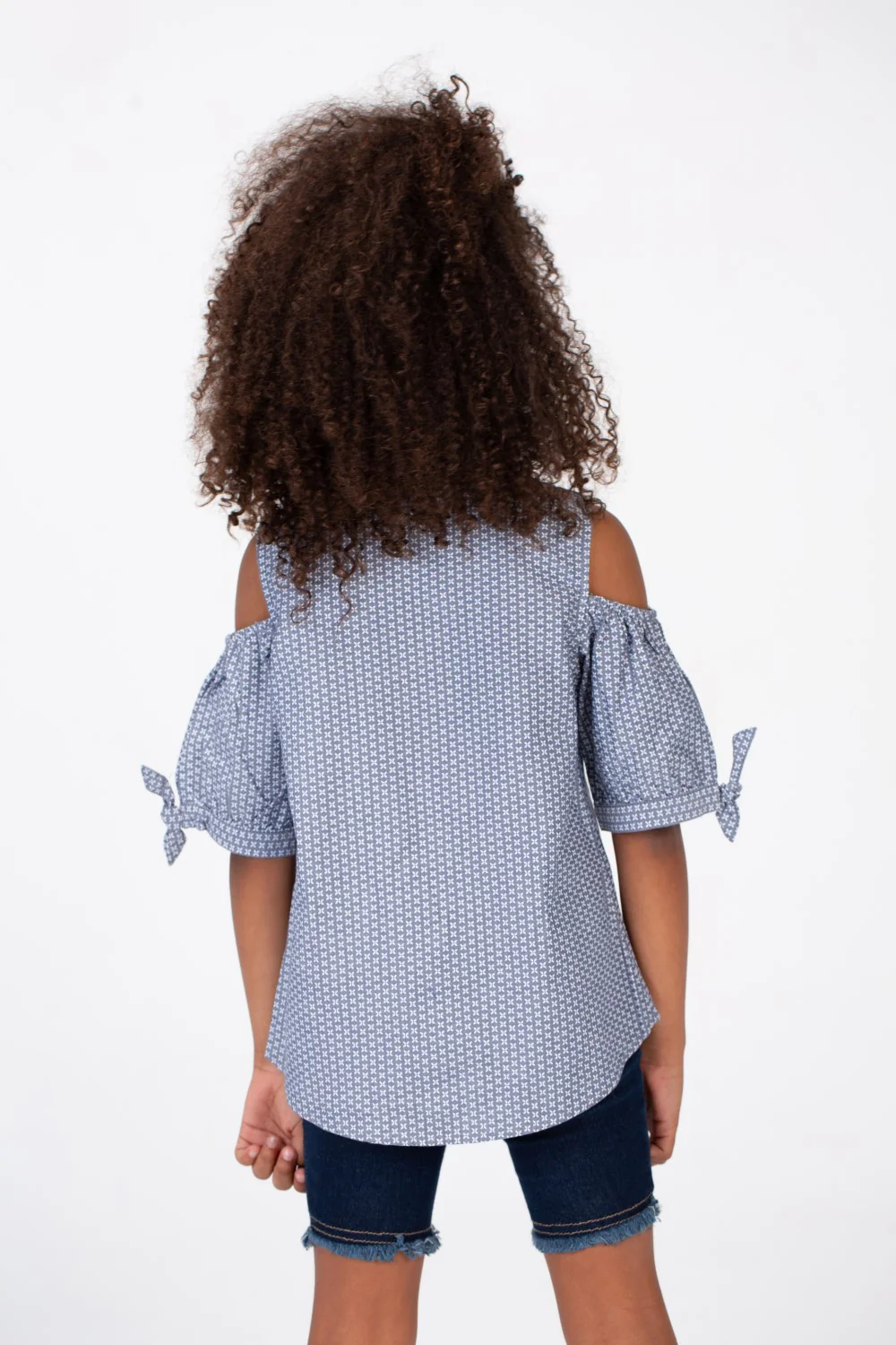 Girls Gray Jacar Off-Shoulders Blouse With Colorful Front Buttons - Image 2