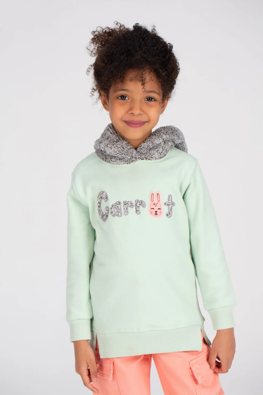 Girl's Hoodie Long Sleeves Front Printed Padded Sweatshirt With Unique Fur Hooded - Image 4
