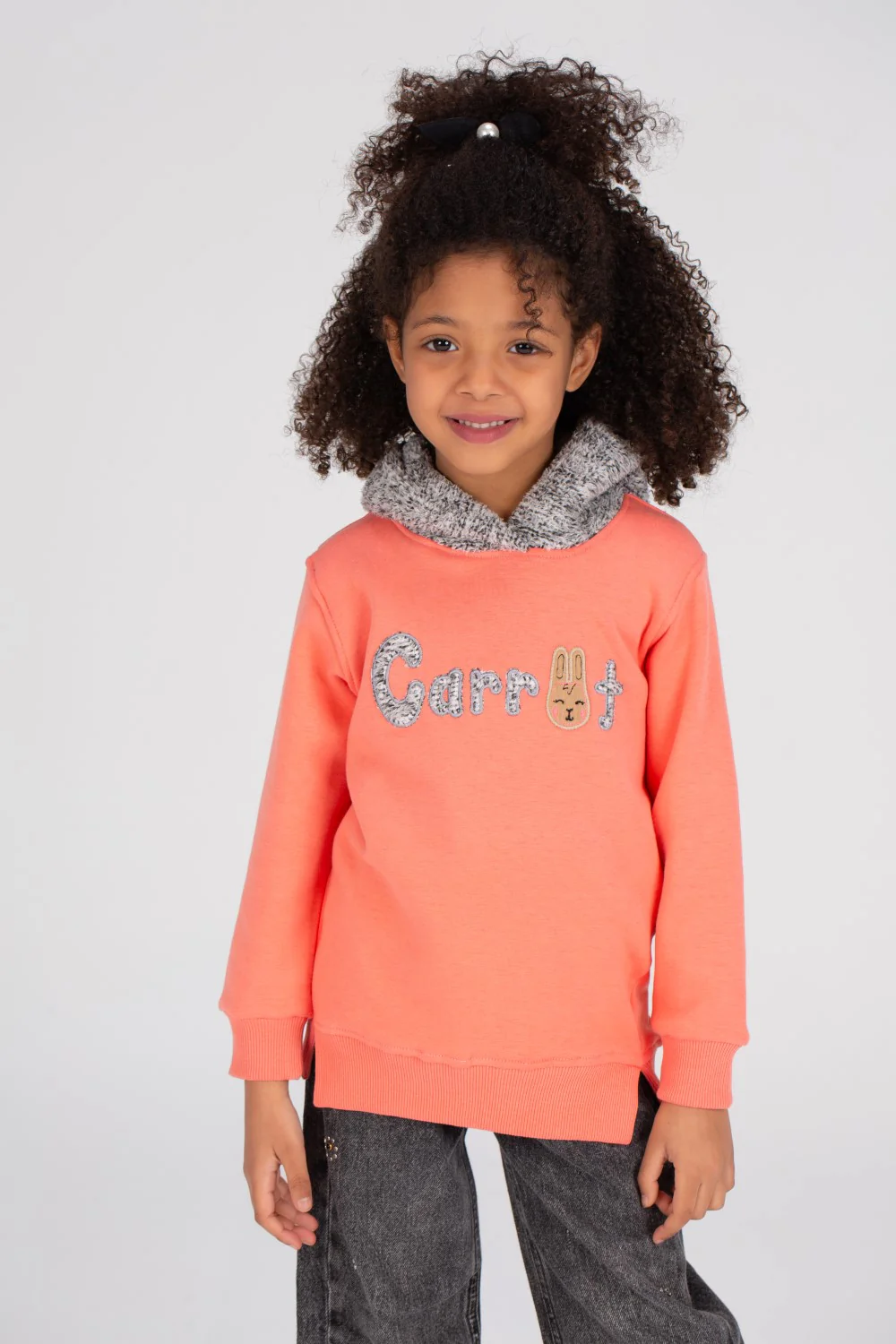 Girl's Hoodie Long Sleeves Front Printed Padded Sweatshirt With Unique Fur Hooded - Image 7