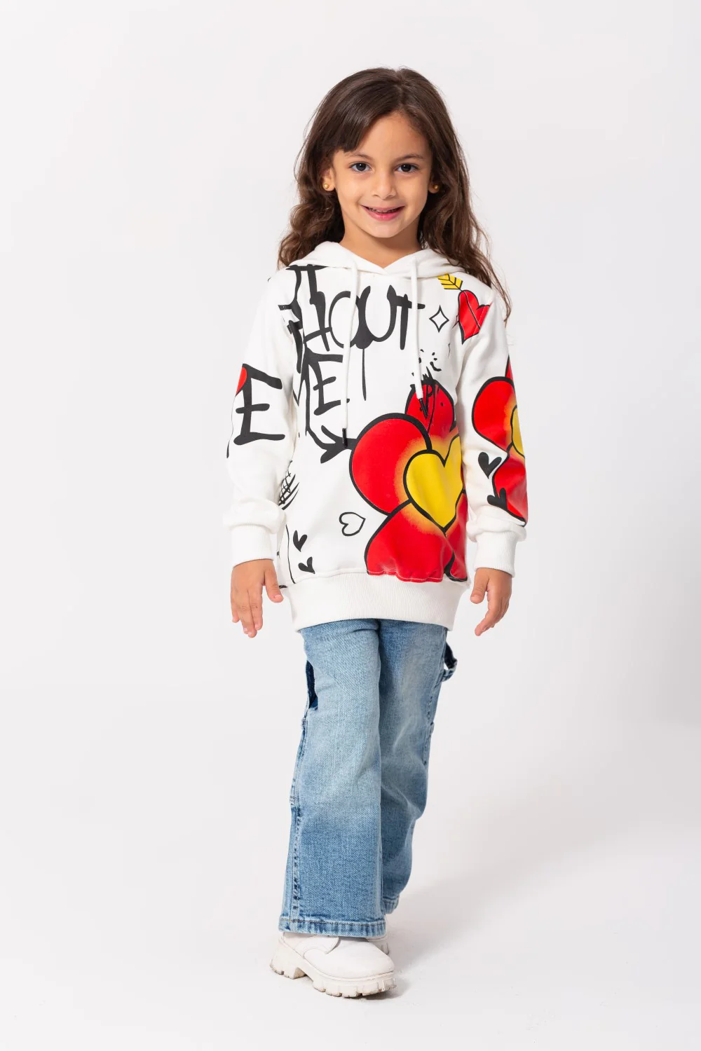 Girl's Hoodie Long Sleeves Front & Sleeves Printed Padded Sweatshirt - Image 7