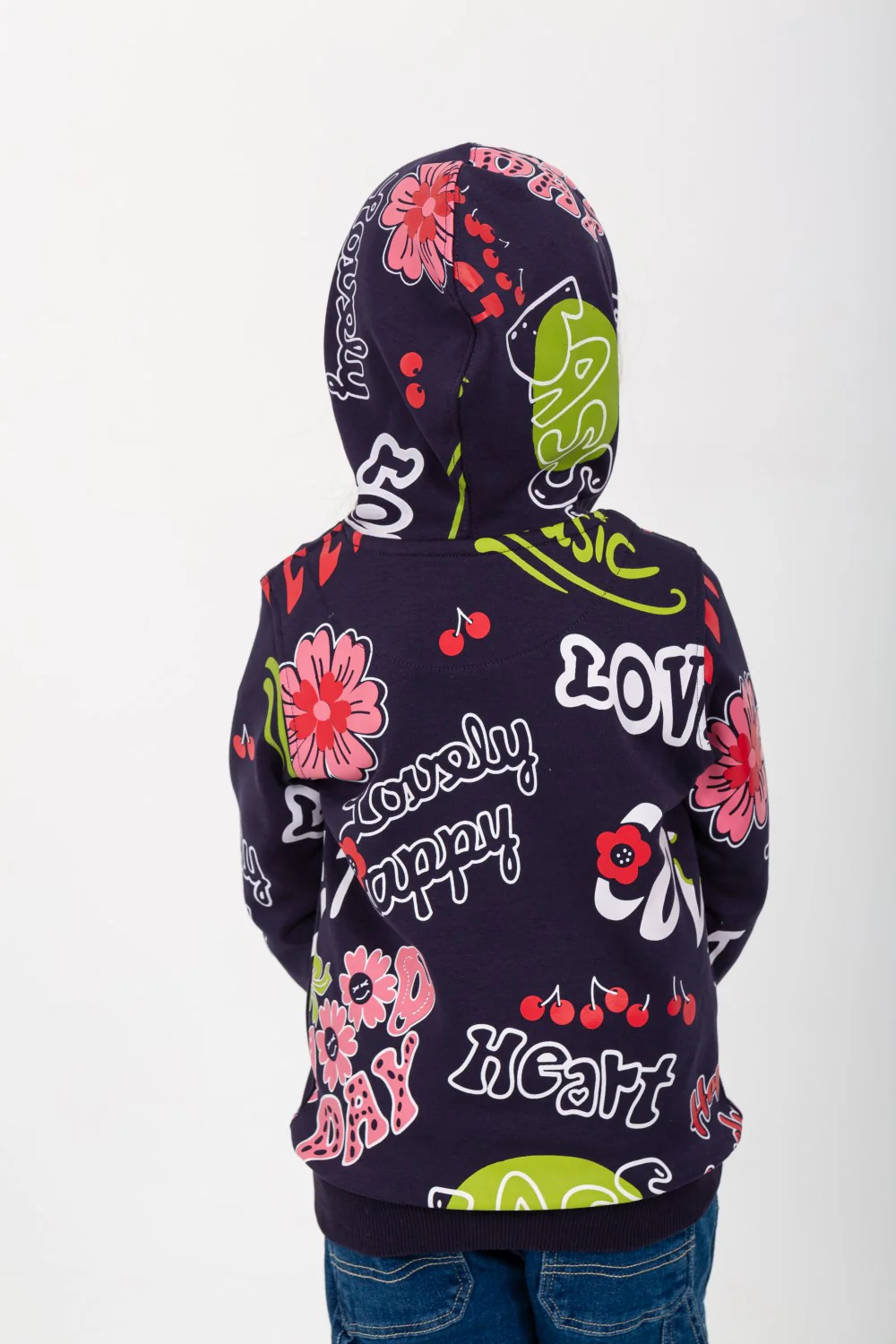 Girl's Hoodie Padded Front & Back Printed Hooded Sweatshirt - Image 5
