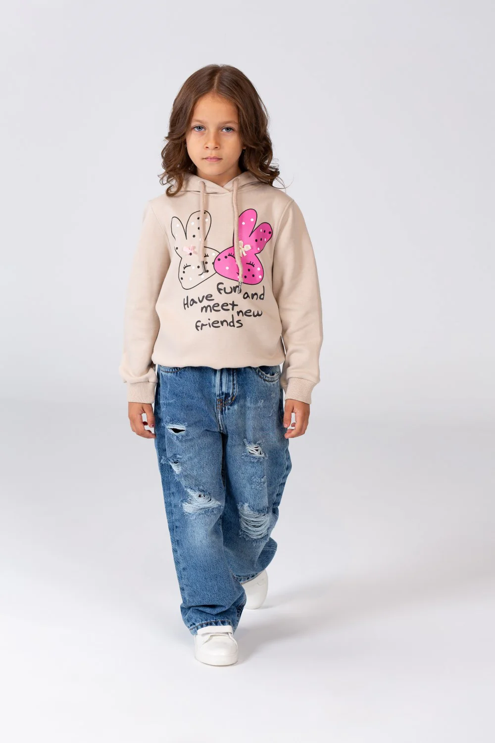 Girl's Hoodie Sweatshirt With Front Print Made Of Melton With A Breathable Material - Image 3
