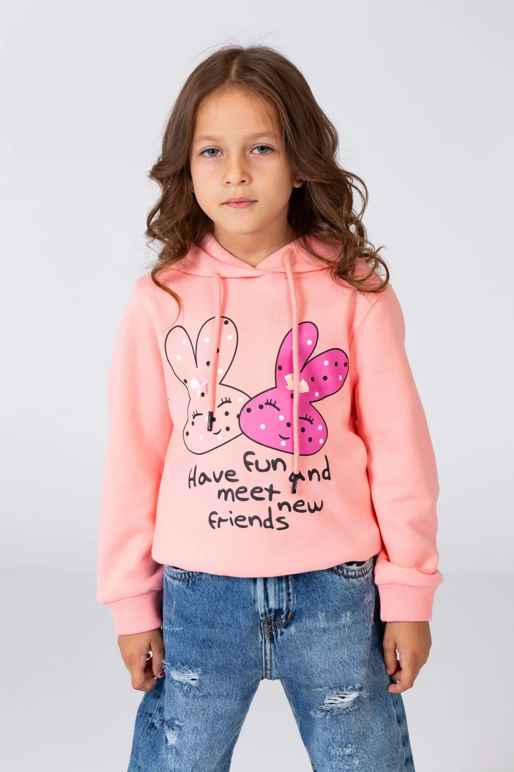 Girl's Hoodie Sweatshirt With Front Print Made Of Melton With A Breathable Material - Image 4