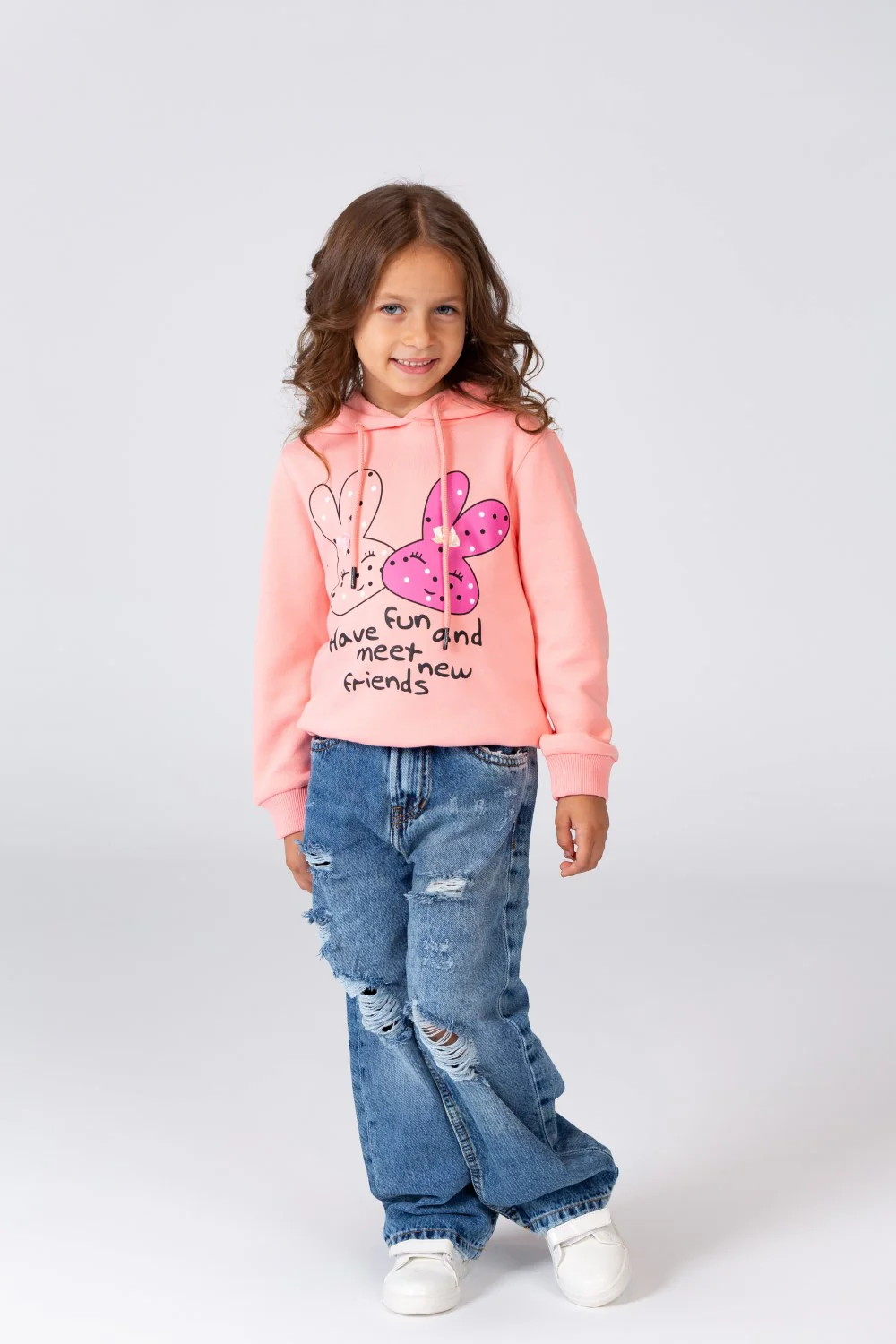 Girl's Hoodie Sweatshirt With Front Print Made Of Melton With A Breathable Material - Image 6