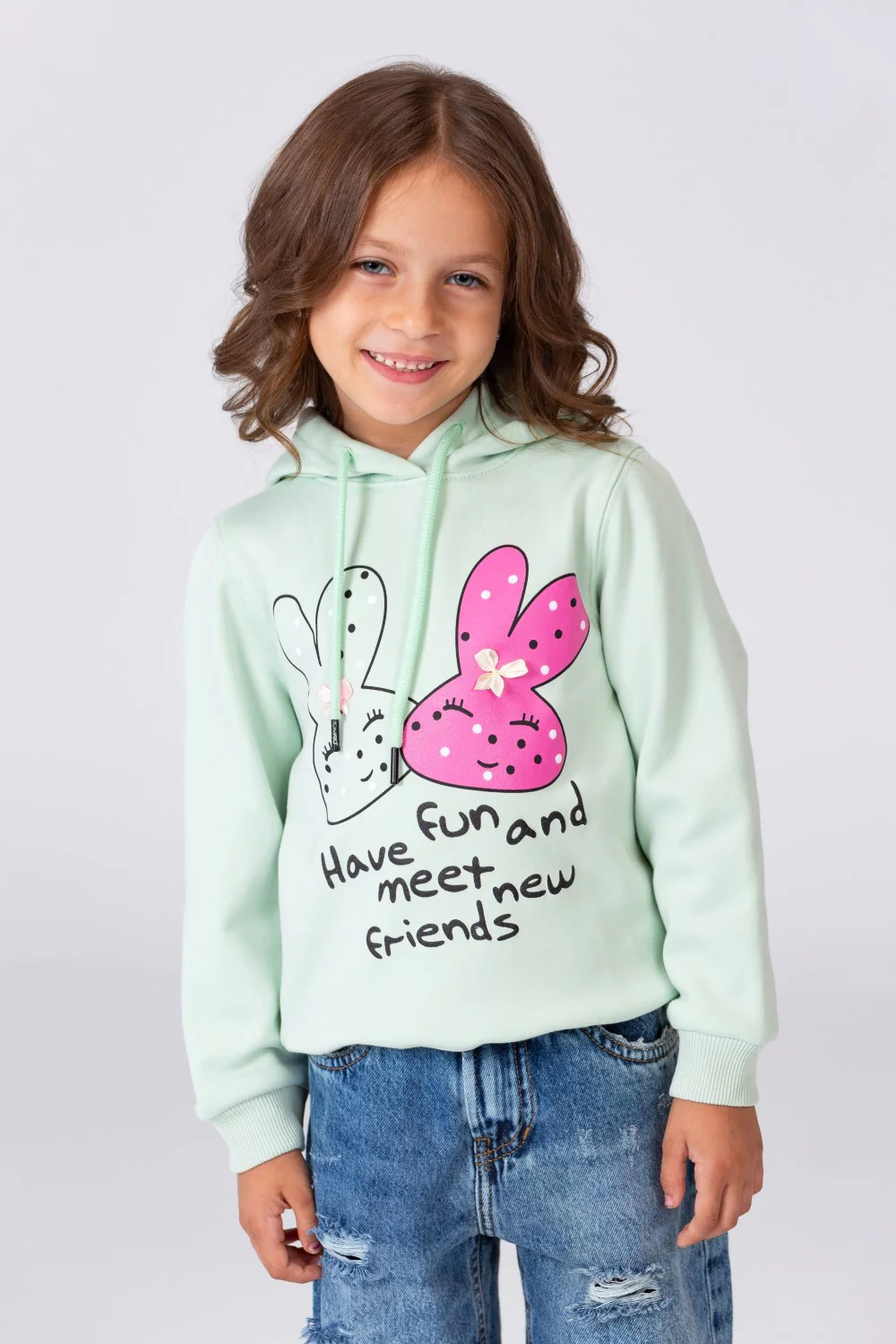Girl's Hoodie Sweatshirt With Front Print Made Of Melton With A Breathable Material - Image 7