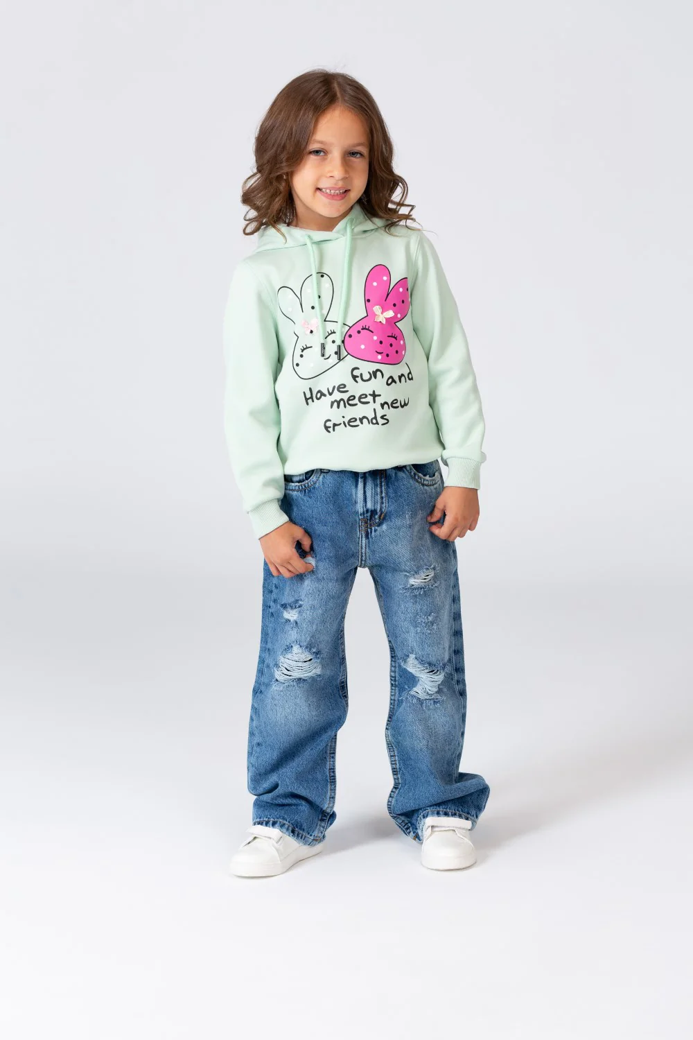 Girl's Hoodie Sweatshirt With Front Print Made Of Melton With A Breathable Material - Image 9