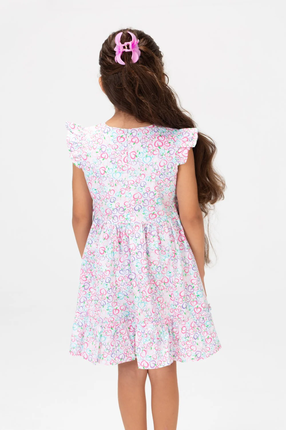 Girls Jakar Printed Dress With Ruffled Shoulders Rose - Image 2