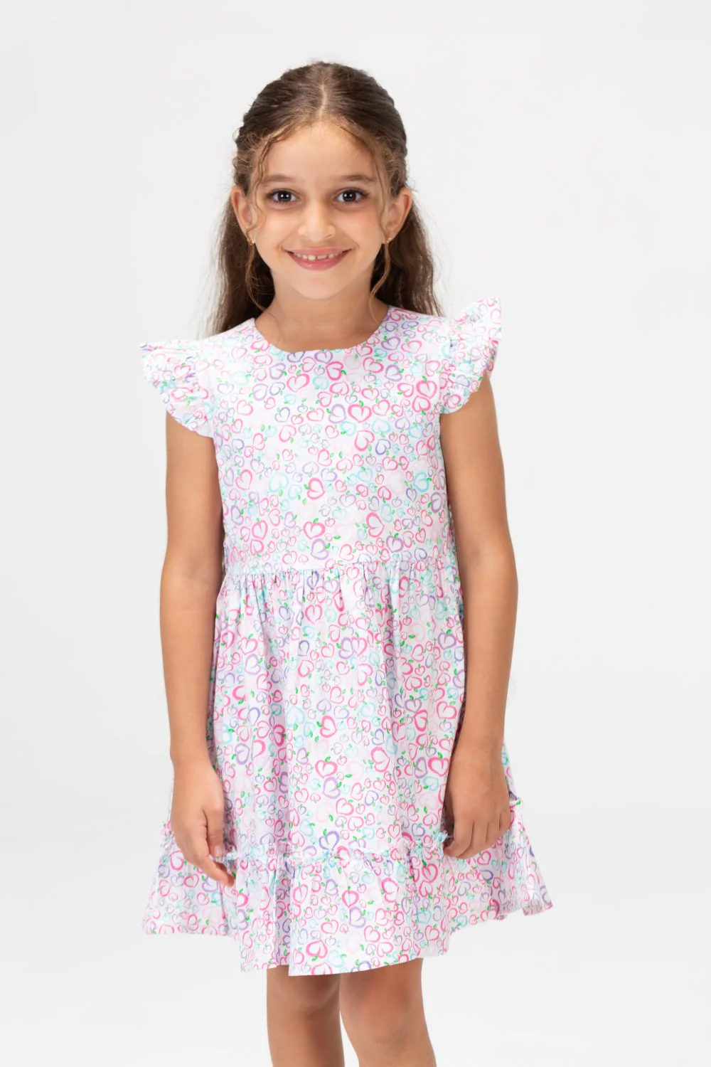 Girls Jakar Printed Dress With Ruffled Shoulders Rose - Image 3