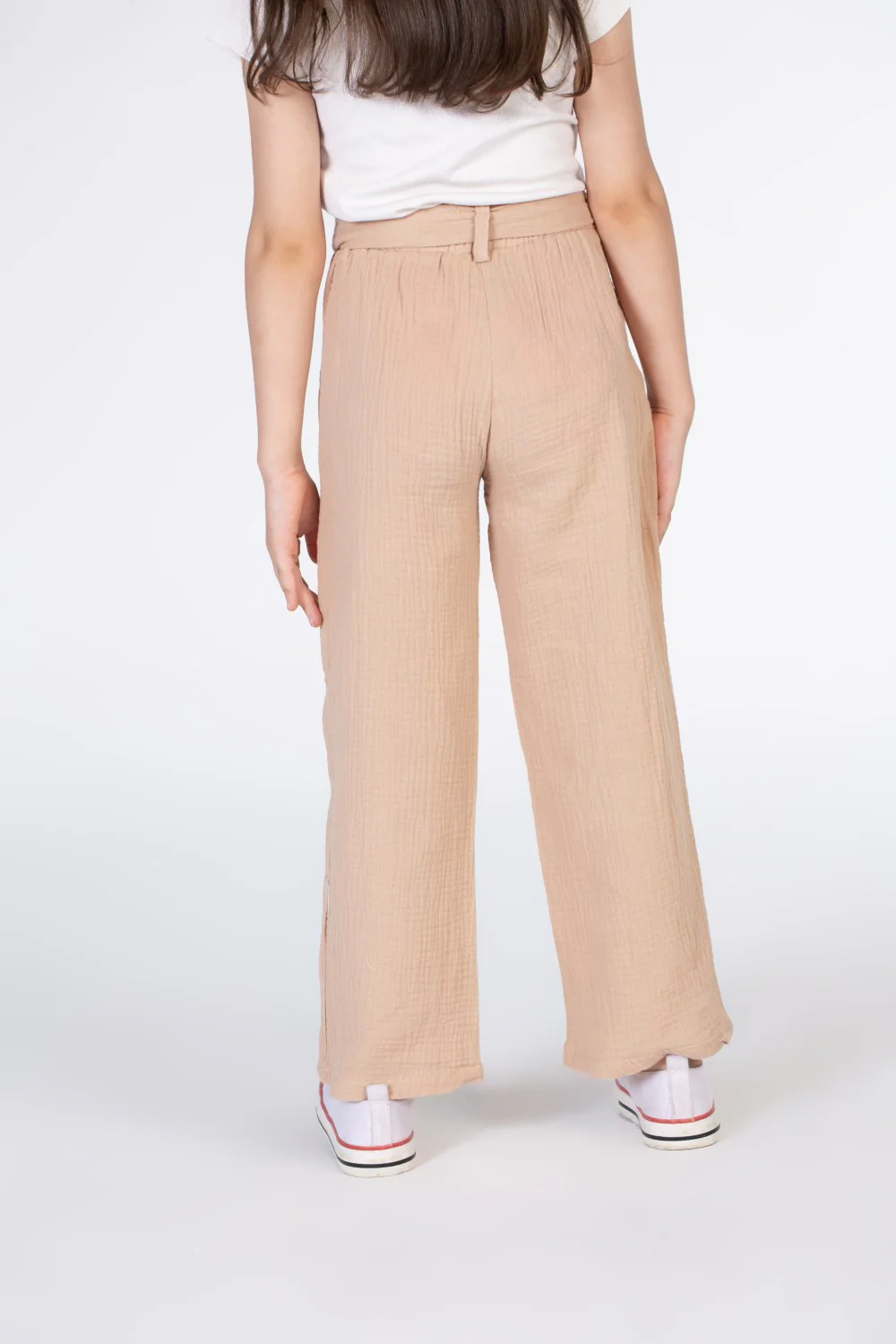 Girls Long Linen Trousers With A Waist Belt And Basic Colors - Image 11