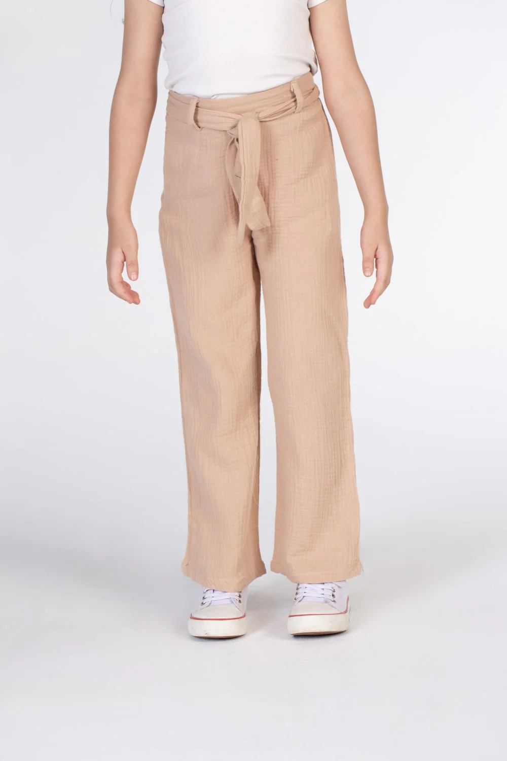 Girls Long Linen Trousers With A Waist Belt And Basic Colors - Image 12