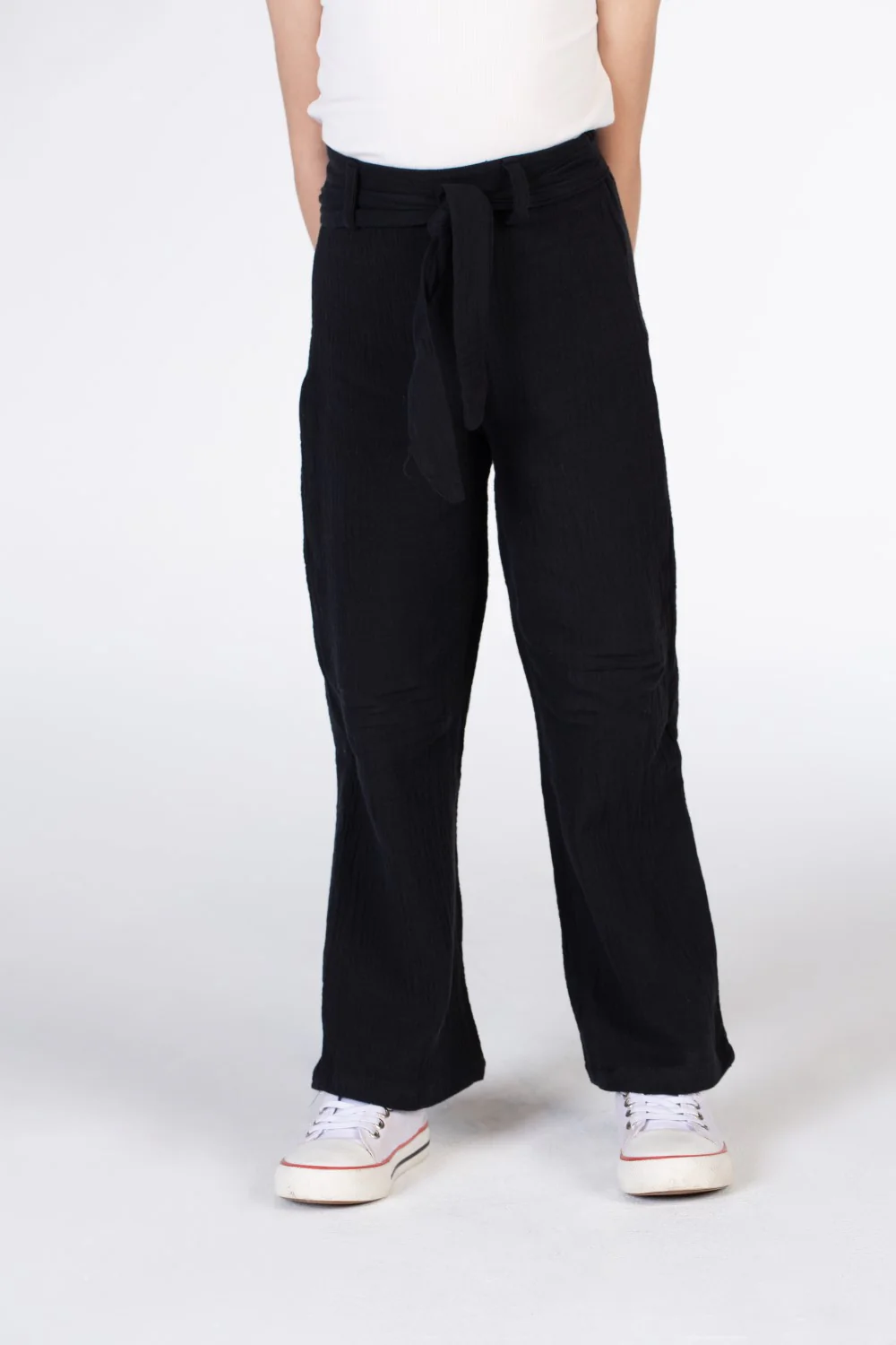 Girls Long Linen Trousers With A Waist Belt And Basic Colors - Image 3
