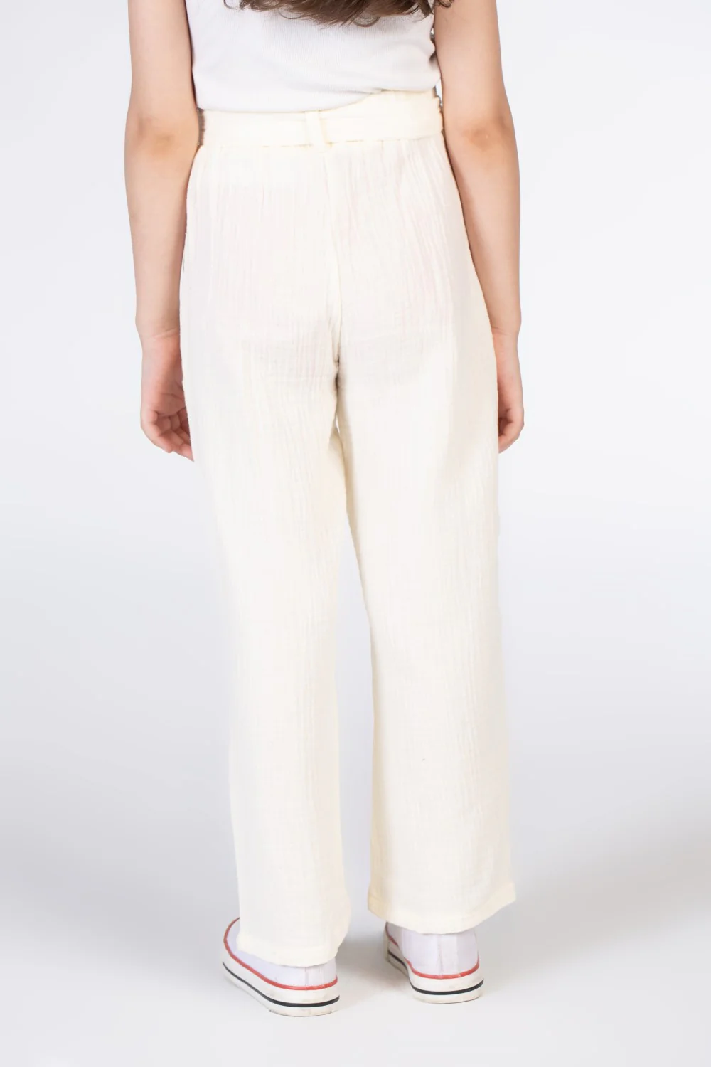 Girls Long Linen Trousers With A Waist Belt And Basic Colors - Image 5