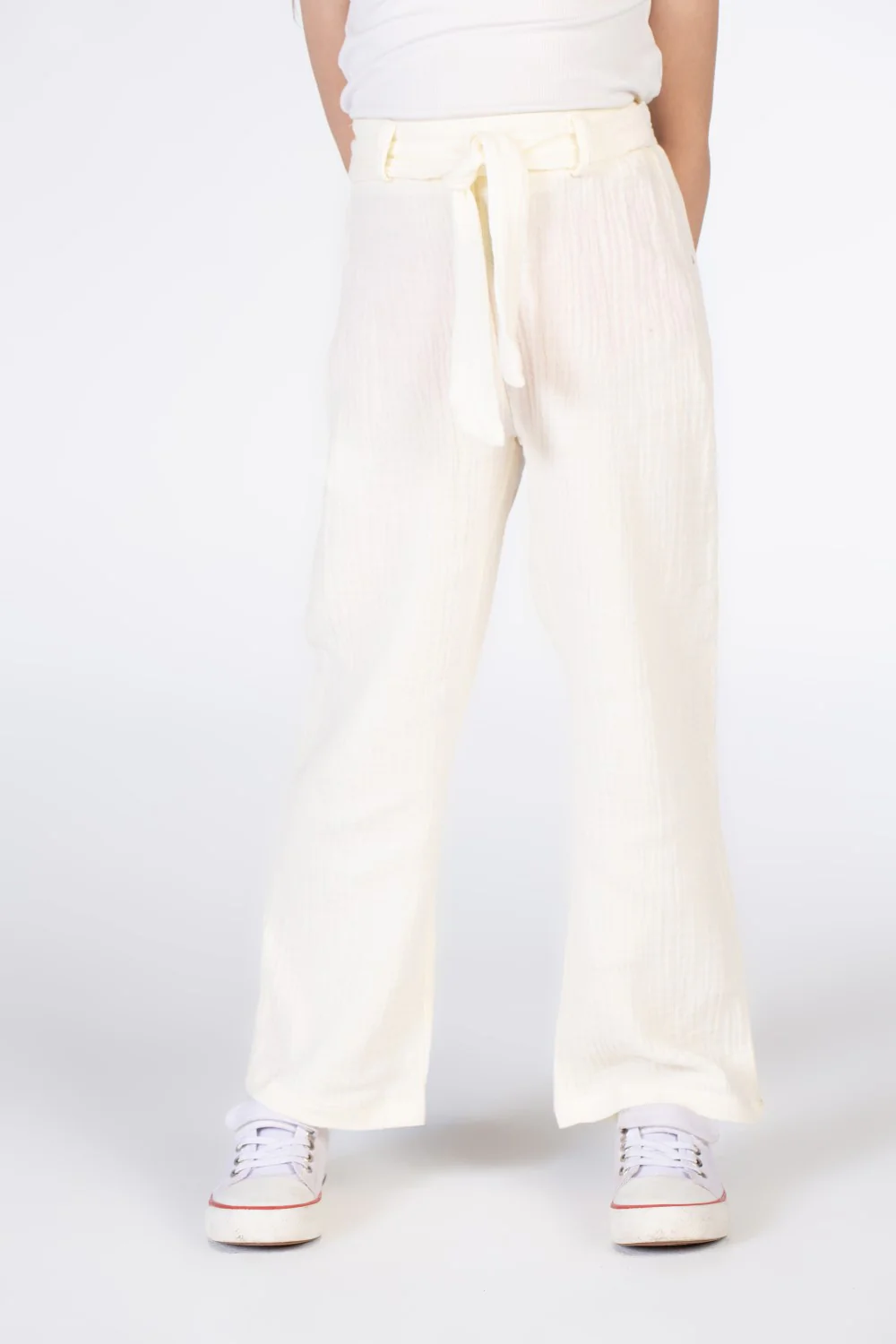 Girls Long Linen Trousers With A Waist Belt And Basic Colors - Image 6