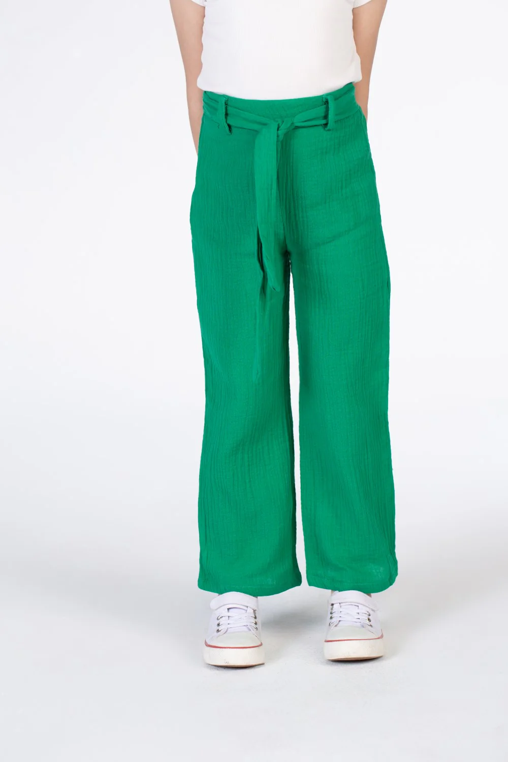 Girls Long Linen Trousers With A Waist Belt And Basic Colors - Image 9