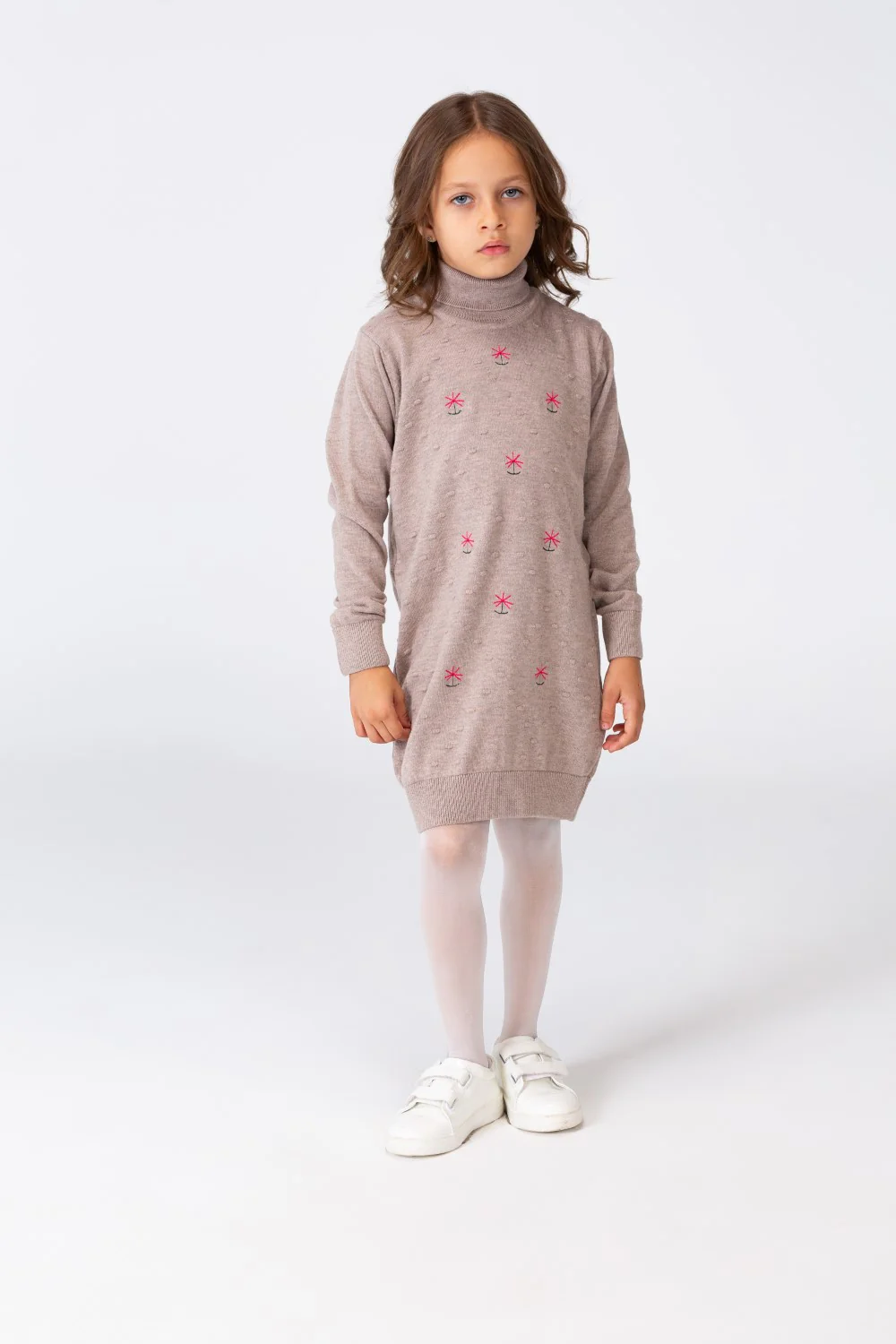 Girl's Long Pullover With High Neck And Long Sleeves Printed With Cotton Material - Image 9