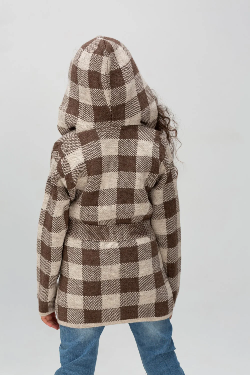 Girl's Long Basic Regular Fit High Neck Checked Outfit With Unqiue Design - Image 6