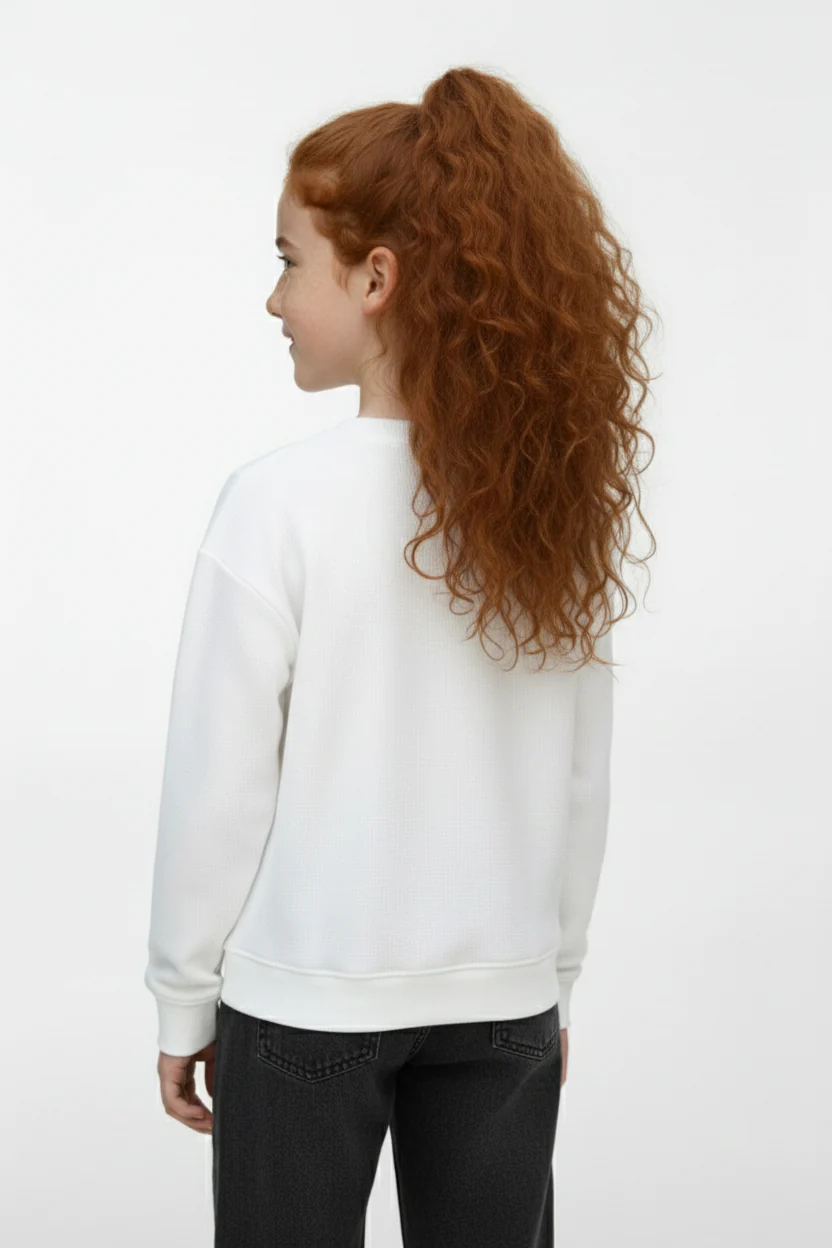 Girl's Long Sleeve Front Print Detail Round Neckline Comfortable Melton Sweatshirt - Image 12