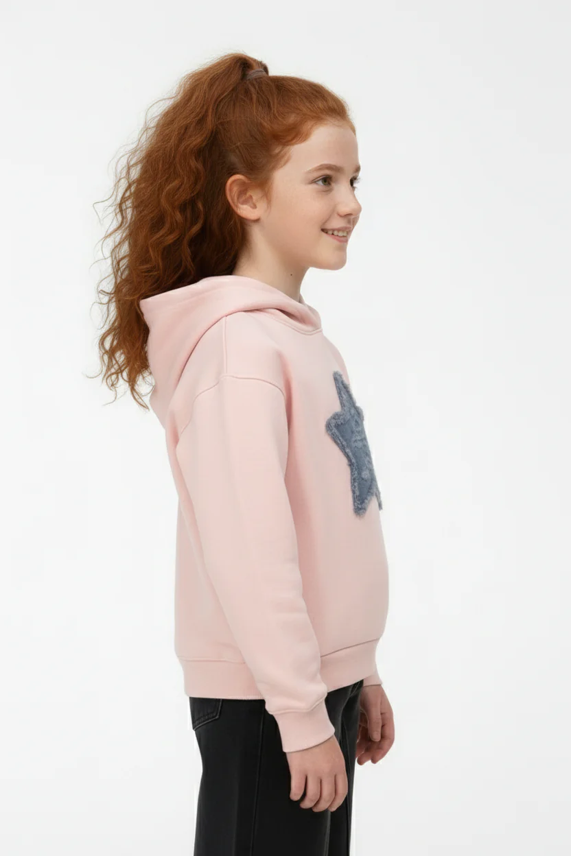 Girl's Long Sleeve Front Print Melton Comfy Daily Wear Hood Sweatshirt - Image 4